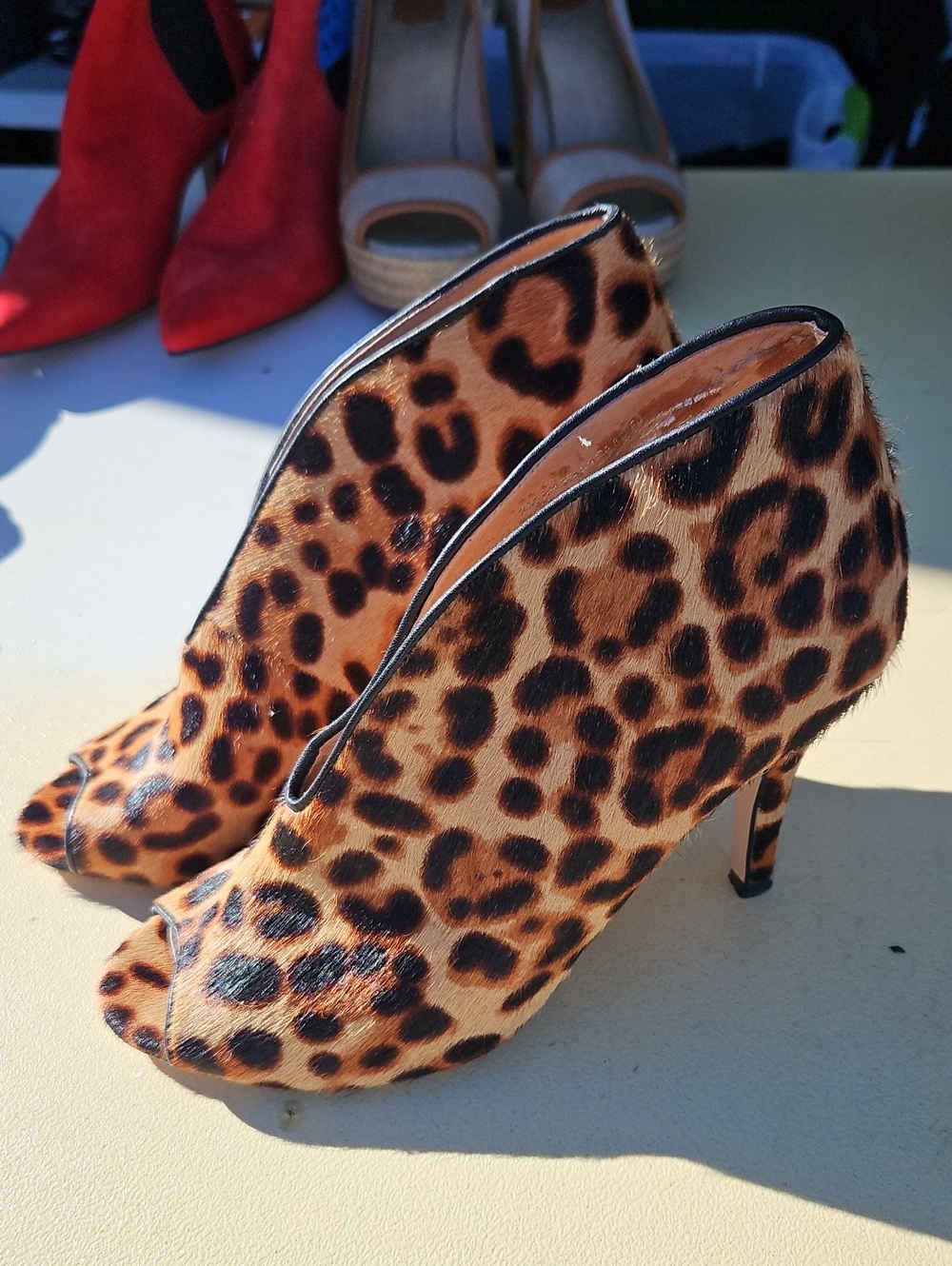 Halogen Leopard Print Peep-Toe Ankle Booties - Brown/Black